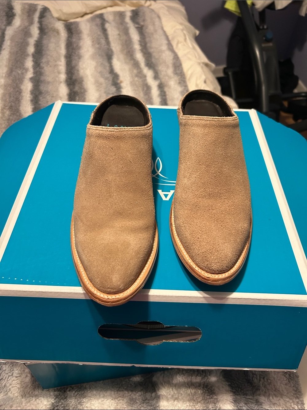 Suede Slip-On Mule Clogs in Tan